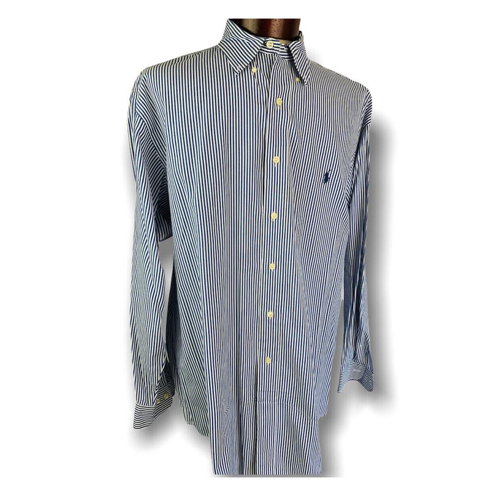 17 (34/35) Ralph Lauren Yarmouth 100% Cotton Blue White Button Down Shirt Men's